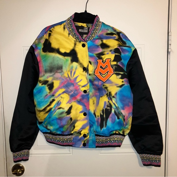 Love Moschino printed Acid Varsity Jacket Size 4/S - Picture 1 of 7